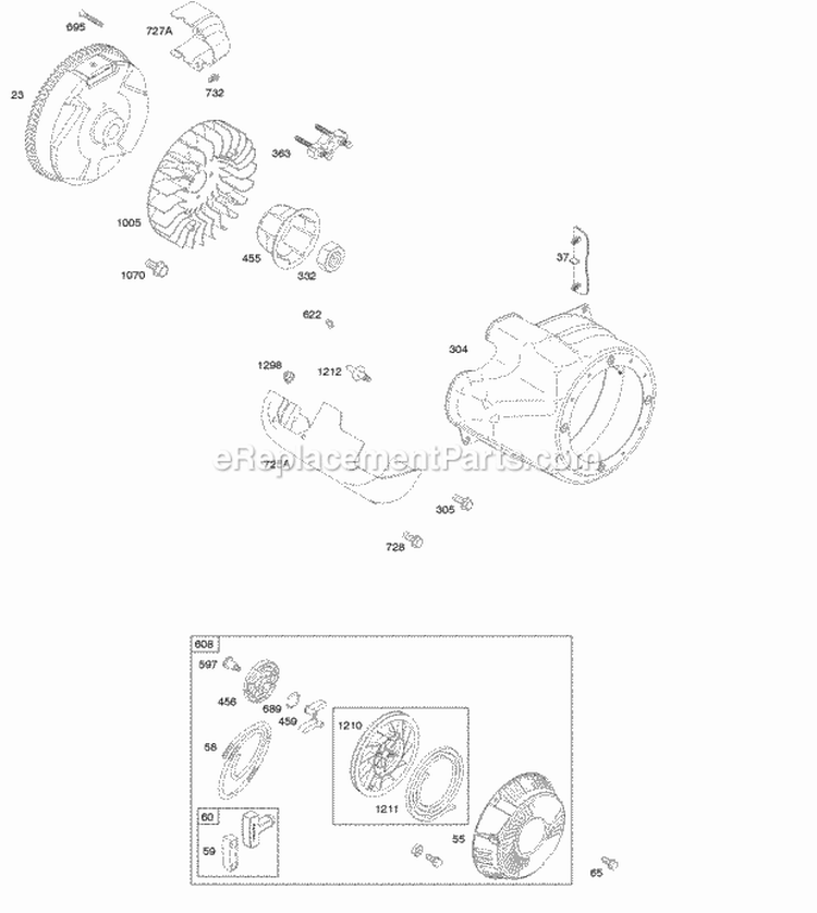 Blower HousingShrouds Flywheel Rewind Starter Diagram and Parts List for 21S232-1110-F1  Briggs and Stratton Engine